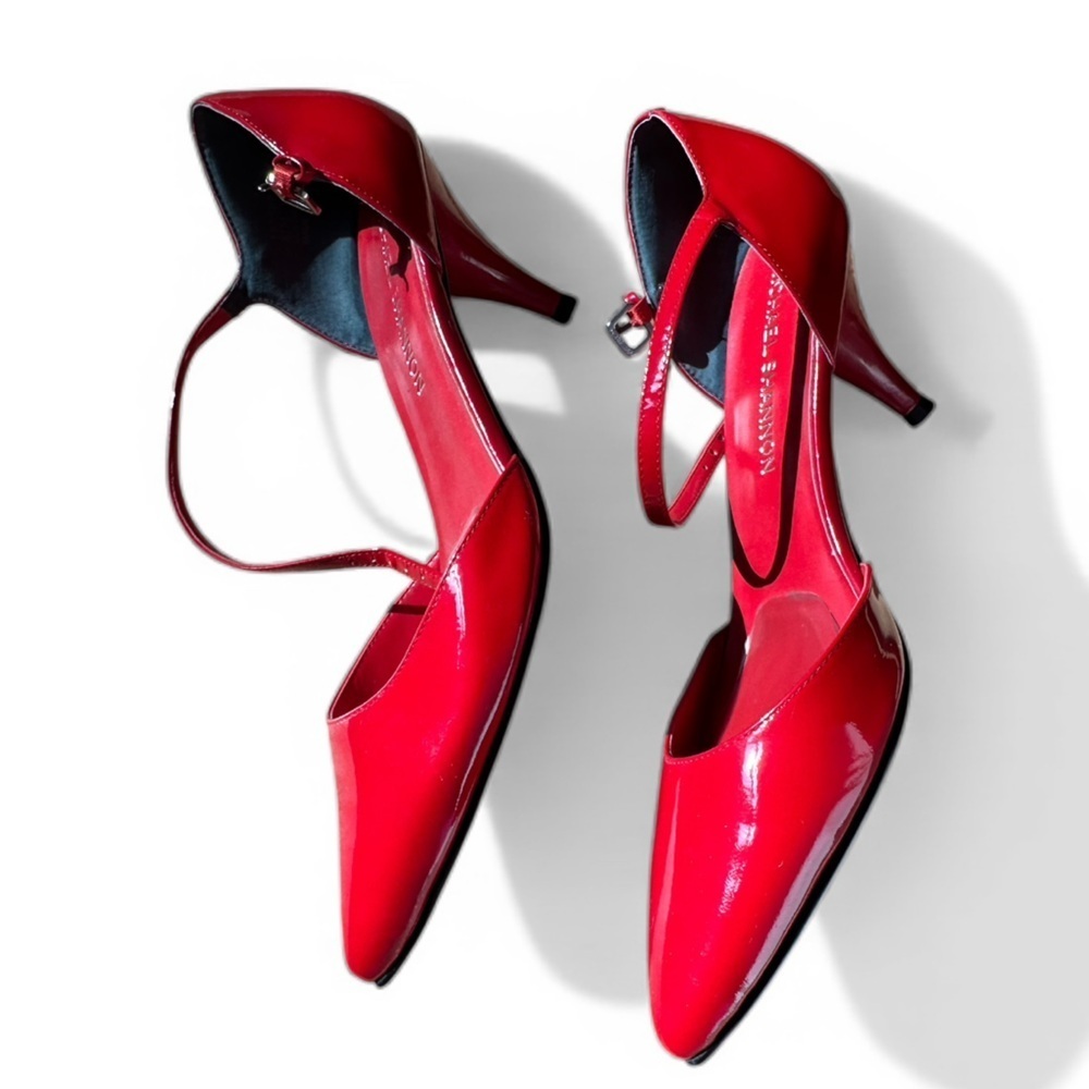 Michael Shannon leather upper red ankle strap Pointed Toe Pumps, Size 8.5
